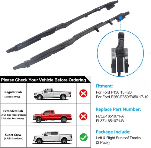 Vista 3 de Kit de reparación de montaje de riel de techo corredizo compatible con Ford F150 F250 F350 F450 2015-2020 Reemplazar OE FL3Z-1651071-A
