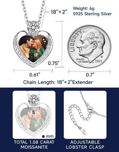 Vista 16 de MomentWish Collar de corazón para mujer, moissanita, diamante de imitación, plata de ley 925