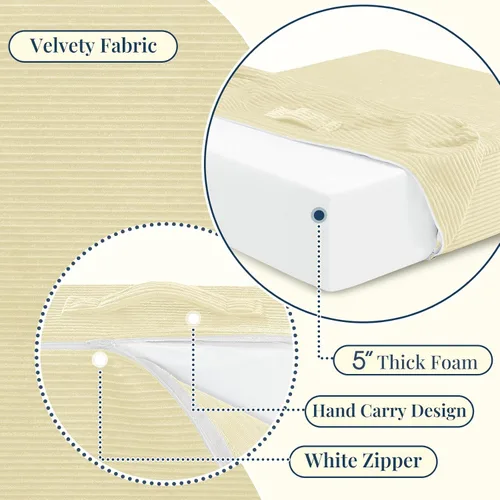 Vista 4 de Wellsin Cojines de Suelo Cuadrados Sólidos para Adultos y Niños - Cojín Grande de Suelo para Meditación y Asiento con Espuma Gruesa y Funda de Beige