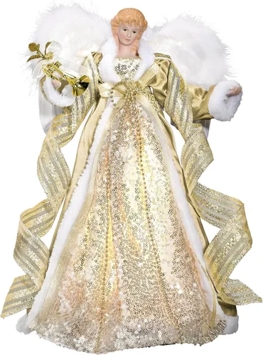 Vista 8 de Valery Madelyn - Decoración iluminada para árbol de Navidad con ángel con temporizador, decoración de ángel pequeño de 12 pulgadas de tela azul