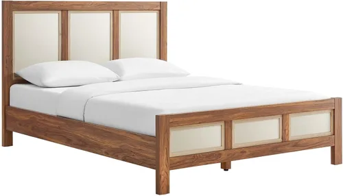 Vista 3 de Modway Capri Mid-Century - Cama de tamaño Queen moderna en nogal con cabecero y estribo