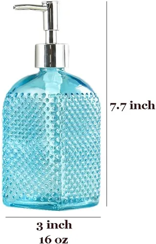 Vista 5 de Sizikato Botella dispensadora de jabón de vidrio con superficie con cuentas, 16 oz