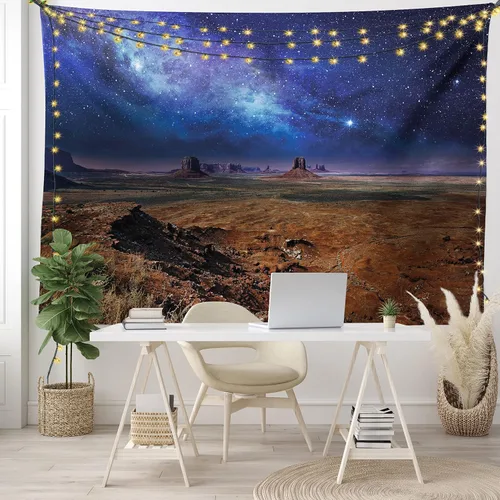 Vista 7 de Ambesonne Tapiz de cielo nocturno, estrellas estrelladas de nebulosa en el desierto, monumento valle, Utah, Arizona, paisaje de Estados Unidos