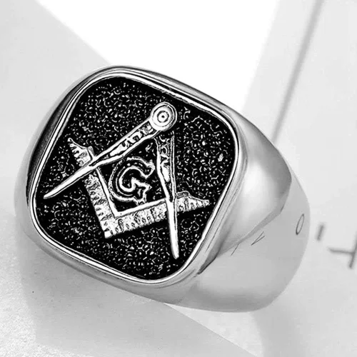 Vista 3 de Jude Jewelers Anillo masónico masónico estilo sello de dos tonos de acero inoxidable plateado