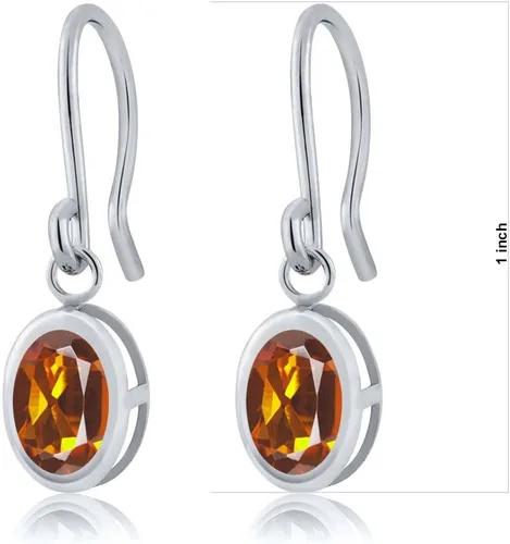 Vista 46 de Gem Stone King Aretes colgantes de plata de ley 925 de 0.276 x 0.197 in con piedra natal ovalada de alambre francés para mujer