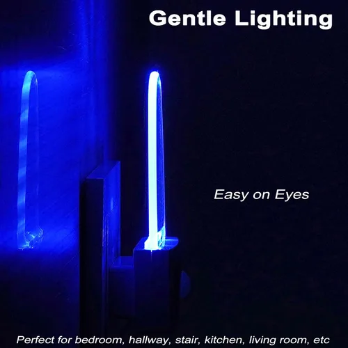 Vista 4 de GREENIC Paquete de 2 luces nocturnas con sensor de movimiento azul enchufables, lámpara de luz nocturna con detector de movimiento LED de 0.5 W