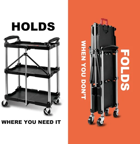 Vista 2 de BIG RED Folding Collapsible Service Cart, 3-Tier Utility Foldable Tool Cart