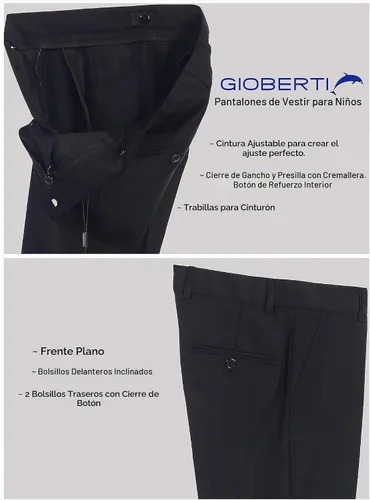 Vista 7 de Gioberti Pantalones de vestir con frente plano para niños Negro