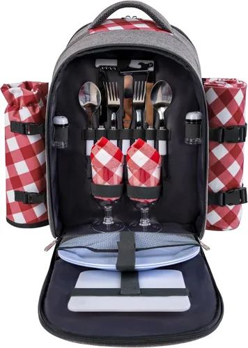 Vista 19 de apollo walker - Mochila para picnic para 2 personas con compartimento refrigerado, soporte desmontable para botella/vino, manta de forro polar