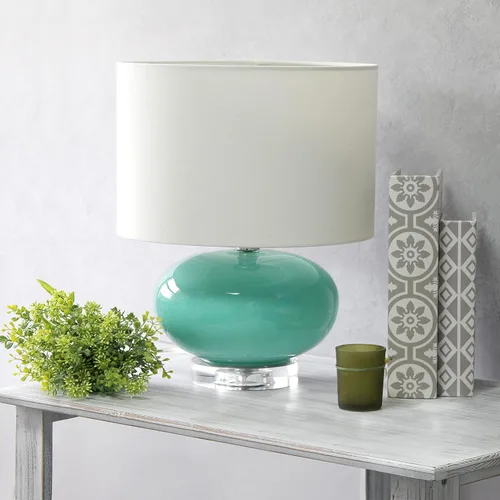 Vista 9 de Elegant Designs LT1127-AQU - Lámpara de mesa de 15.25 pulgadas con pantalla de tela blanca, moderna y contemporánea, con huevo de cerámica, estándar
