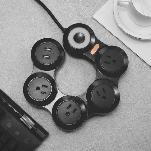 Vista 5 de Protector de sobretensiones flexible, cable de 6 pies de largo, 4 tomacorrientes, 2 USB (enchufe plano de 10 V/13 amperios) con cable de extensión