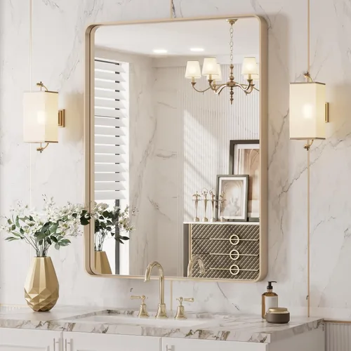 Vista 58 de LOAAO 20x16 Pulgadas Espejo de Baño con Marco de Metal Negro para Pared, Espejo de Tocador de Baño de Estilo Granja, Espejo Grande Rectangular