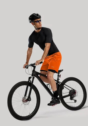Vista 6 de Bikewa Pantalones cortos de ciclismo de montaña para hombre, con acolchado 3D, ajuste holgado, con bolsillos con cremallera