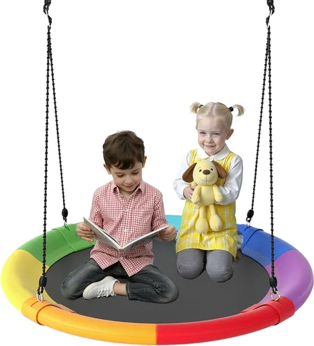 Vista 10 de Costzon - Platillo volador de 40 pulgadas, columpio seguro y resistente para niños de fácil montaje, cuerdas ajustables, ideal para el parque