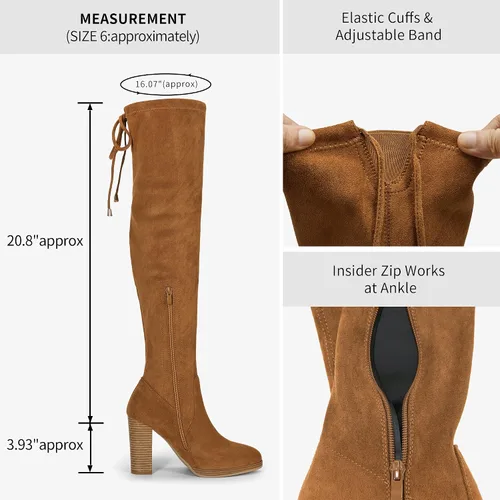 Vista 4 de Vepose Botas de gamuza con tacón grueso 996 para mujer, con plataforma y tacón grueso de 3.9 pulgadas
