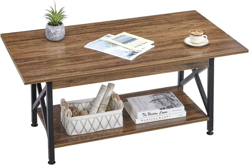 Vista 9 de GreenForest Mesa de centro con almacenamiento, mesa de centro moderna de 2 niveles de 39 pulgadas para sala de estar, mesa de centro de granja