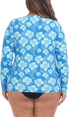 Vista 6 de HDE Camiseta de protección contra erupciones UPF 50 de manga larga Hibisco azul