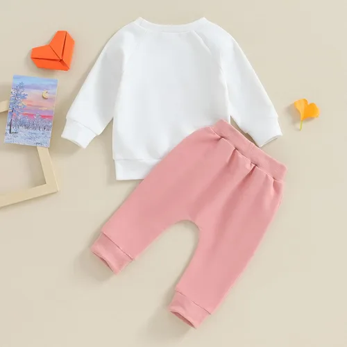 Vista 3 de Conjunto de sudadera de manga larga para bebé y niña, para otoño, invierno, sudadera a cuadros y pantalones elásticos