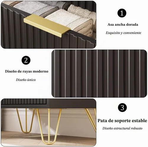 Vista 3 de MAISONARIA Cómoda negra para dormitorio, cómoda de 4 cajones con tiradores de metal dorado y cómodas, cómodas para pasillo, dormitorio
