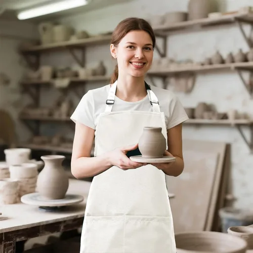 Vista 10 de Delantal de cocina para mujeres y hombres con bolsillos, delantales de arte de chef para cocinar, pintura, cerámica, cerámica