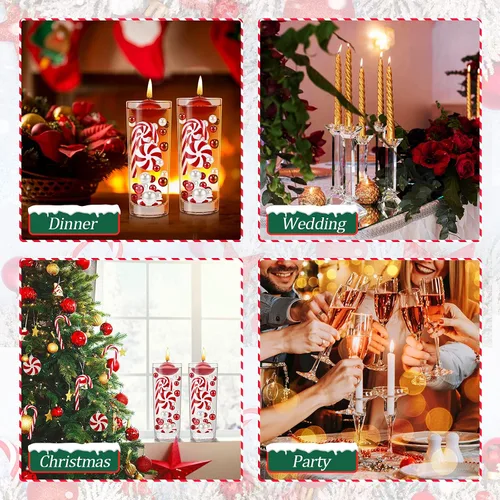 Vista 6 de 106 piezas de perlas de relleno de jarrón de Navidad, velas flotantes, centro de mesa, cuentas, jarrones, perlas para decoración de fiesta de mesa