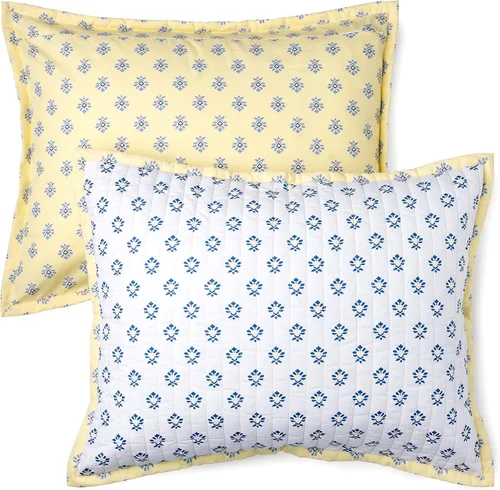 Vista 4 de MARTHA STEWART Naomi - Juego de edredón de 3 piezas, 100% algodón, reversible, fresco, tejido de percal suave, ligero, estampado, 1 edredón, 2