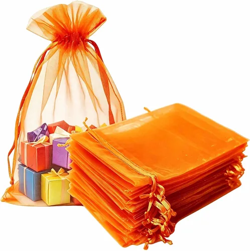 Vista 42 de Bolsas de regalo de organza de 4 x 6 pulgadas con cordón para joyas, dulces, paquetes de 50 bolsas de té de tela transparente azul aguamarina