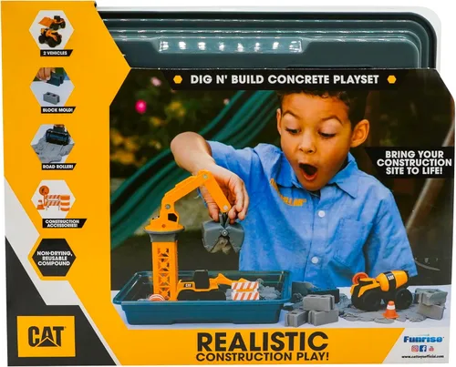 Vista 7 de CAT Dig N Build Juego de Concreto Moldeable - Compuesto de Concreto Moldeable de 12 onzas, Grúa, 2 Vehículos de Máquinas Pequeñas, Moldes