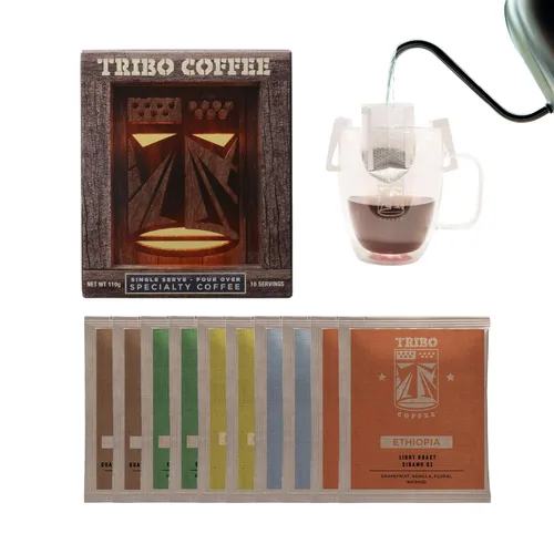 Vista 16 de TRIBO Café de una sola porción portátil para verter y goteo - Mezcla para Expedición - 10 porciones (Tostado Medio)