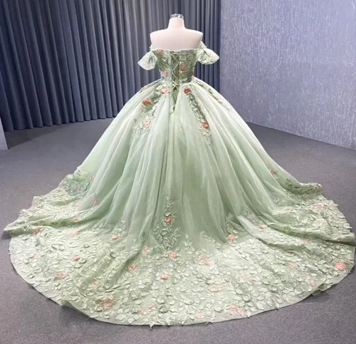 Vista 2 de Mauuwy Vestidos de quinceañera de flores florales de encaje de princesa, vestido de baile de tul brillante hinchado dulce 16 vestidos para fiesta