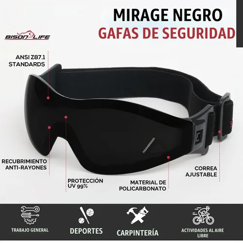 Vista 2 de BISON LIFE Gafas de seguridad Mirage con lente negra, ANSI Z87.1, paquete de 1
