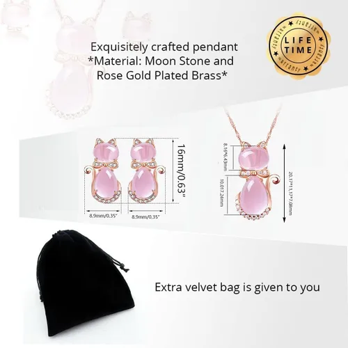 Vista 3 de Uloveido Linda forma de gato rosa CrystaL Studs Pendientes y collar colgante para niñas adolescentes Y404