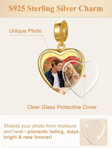 Vista 48 de Custom4U Photo Charms for Bracelets 925 Sterling Silver/Gold Plated Heart/Tree of Life/Round Charm Bead Personalized with Picture Custom
