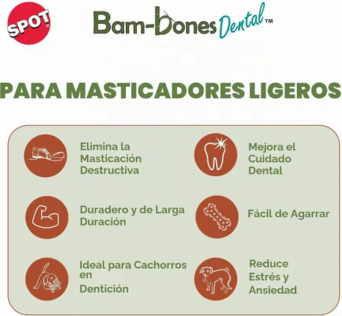 Vista 3 de SPOT Bam-Bones Dental X-Bone - Fabricado con fibra de bambú y un centro de goma masajeadora para mantener los dientes limpios, cuidado bucal