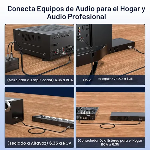 Vista 4 de J&D Cable de 1/4 a RCA, Carcasa de Cobre Chapado en Oro de Servicio Pesado 2X6.35mm TS a RCA Dual Cable de Interconexión de Audio Estéreo
