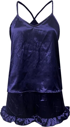 Vista 7 de Conjunto de pijama sexy de satén de seda con volantes para mujer