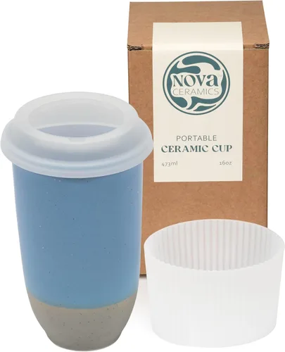 Vista 15 de NOVA CERAMICS Taza de viaje – Taza de viaje de cerámica con tapa – Taza de café de viaje única para llevar – Vaso de café apto para microondas