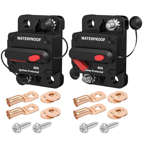 Vista 12 de DaierTek Disyuntor de circuito de 100 amperios de 12 V a 48 V, CC de 12 voltios 100 A en línea con reinicio manual, impermeable, para barco marino