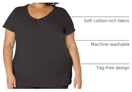 Vista 4 de Just My Size, playera con cuello en V fruncido y mangas cortas, para mujer Negro