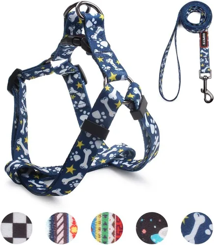 Vista 14 de QQPETS Juego de correa de arnés para perro, ajustable, resistente, sin tirones, arnés halter para perros de razas pequeñas, medianas y grandes, clip