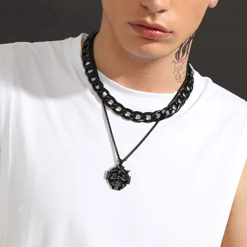 Vista 4 de U7 Wiccan Necklace Pagan Pendant Men Women Stainless SteelBlack18K Gold Plated PentagramNorse VikingRaven Occult Necklaces