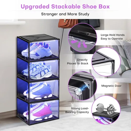Vista 5 de Oltraman Organizador de almacenamiento de zapatos para armario, estante plegable para cajas de zapatos, paquete de 2, contenedores apilables