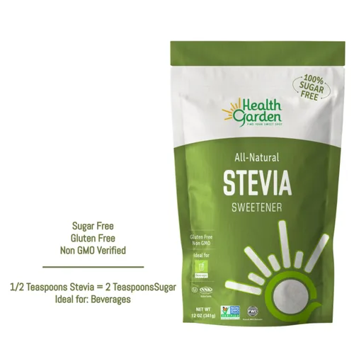 Vista 3 de Health Garden Edulcorante en polvo de stevia - Todo natural - Kosher - Sin gluten y azúcar - Apto para dieta cetogénica (12 onzas)