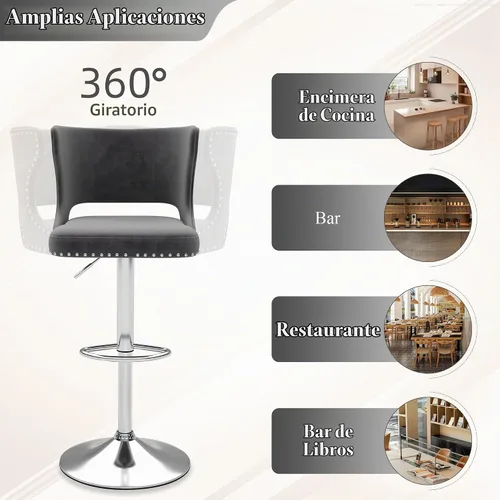 Vista 9 de Juego de 2 taburetes de bar giratorios de terciopelo gris, sillas Beige (dorado)