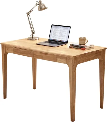 Vista 5 de Escritorio de madera maciza con cajones, pequeño escritorio con cajones para computadora, escritorio de PC para trabajo, estudio o juegos, fácil