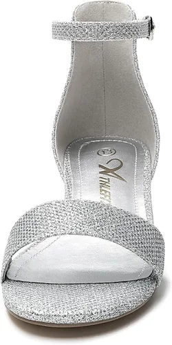 Vista 3 de Athlefit Sandalias para niñas, puntera abierta, correa en el tobillo, tacones bajos, zapatos de vestir para niñas pequeñas y grandes