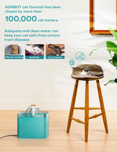 Vista 3 de Fuente de agua para gatos de interior: fuente para gatos de 67 onzas/2 litros - Fuente de agua silenciosa para mascotas - Fuentes para gatos