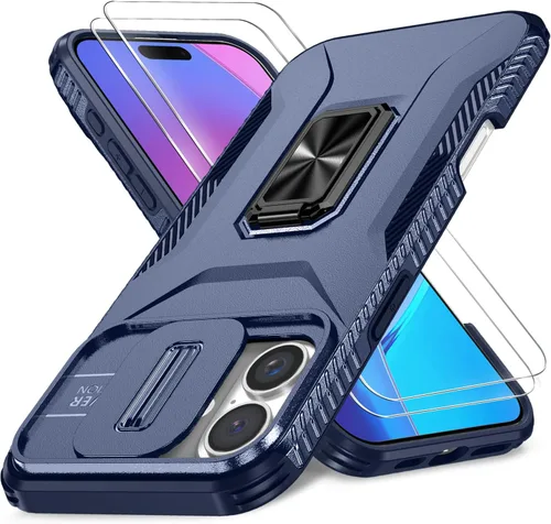 Vista 12 de Funda HakkTaoo para iPhone 13/iPhone 14 de 6.1 Pulgadas con Funda Deslizante para Cámara + Protector de Pantalla (2 Paquetes), Funda Protectora a