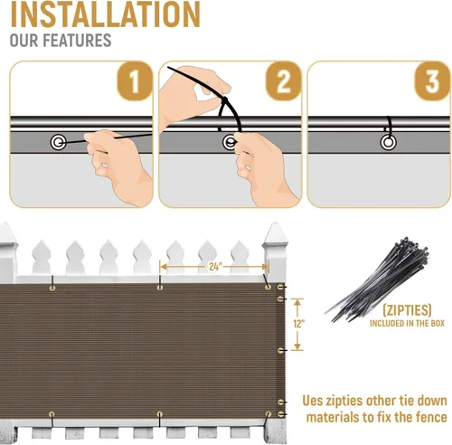 Vista 7 de 2.5' x 10' Malla de Pantalla de Valla de Privacidad para Balcón Protección contra Viento Cubierta Incluye Bridas de Cable para Terraza Apartamento