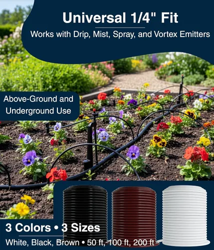 Vista 5 de DBR Tech® Tubo de riego por goteo de 1/4, 100 pies, manguera flexible de riego por goteo de plástico PVC para jardinería, nebulización, hidroponía